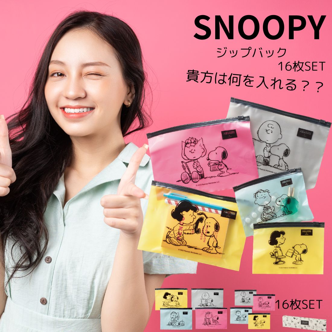 ジッパ 16枚セット（大8枚＋小8枚 ジッパーバッグ スライド SNOOPY メイト スヌーピー 小分け袋 ジッパー