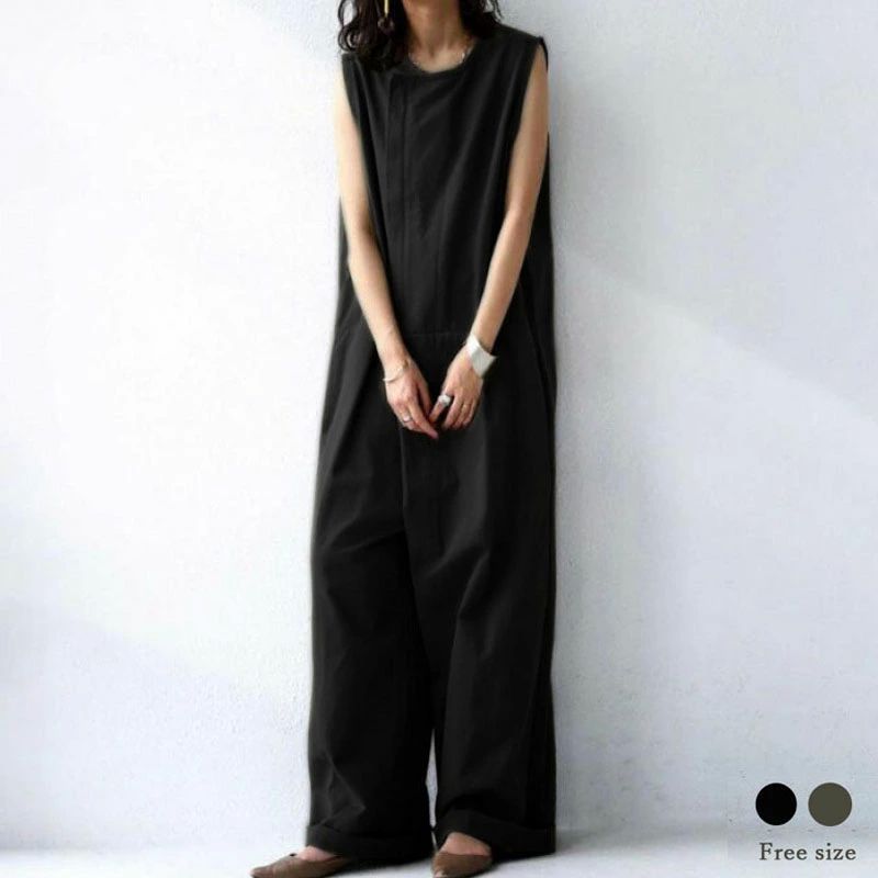 サロ ジャンプスーツ 羽織り モード 上品 カジュアル ノースリーブ 綿 コットン ゆったり サロペット レディース オールインワン