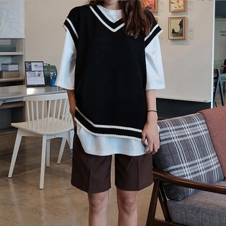 学校 高校生 中学生 ニットベスト メンズ ライン入り 通学 イベント 重ね着 レイヤード トップス