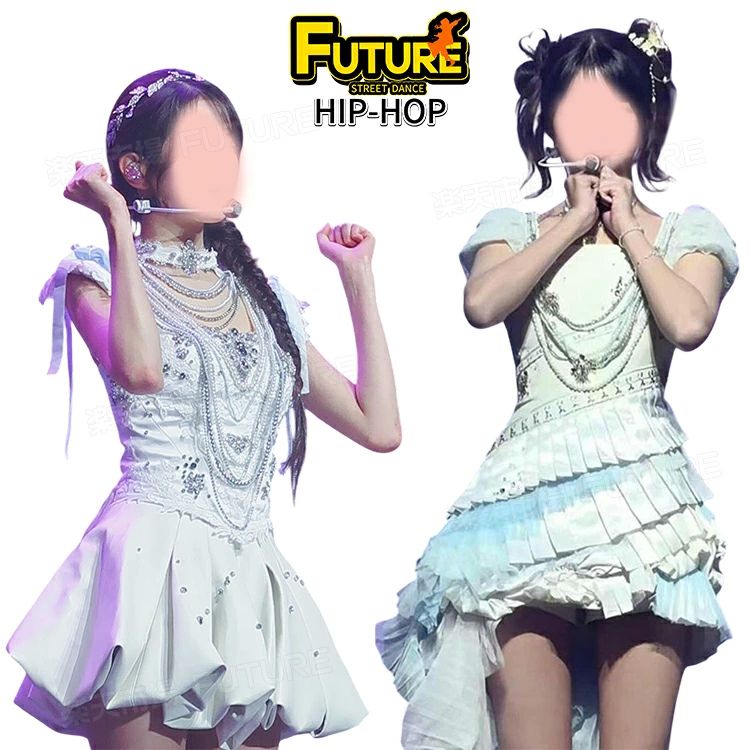 は 可愛い セクシー ワンピース キラキラ パール 大人 セットアップ ダンス衣装 ジャズ 韓国 白 衣装 ..