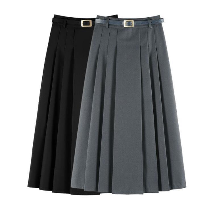 黒 スーツスカート プリーツスカート ミモレスカート aライン スカート レディース 制服 事務服 大きいサイズ OL 秋 通勤 膝下 オフィス フレ