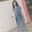 シフォンワンピース ロング丈 ワンピース 半袖 ベルト付き ワンピ 夏 レディース