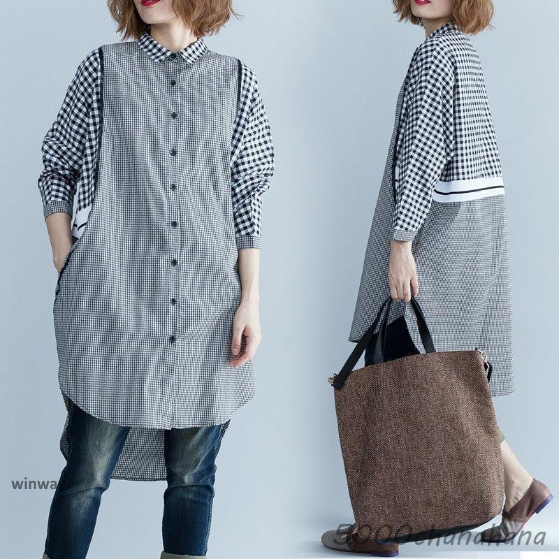 スーパーセール限定10％OFF! シャツワンピース チュニック ブラウス 春コーデ チェック柄 長袖 レディース 大きいサイズ きれいめ 秋ミモレ ロングシャツ 無地 チュニック シャツワンピ