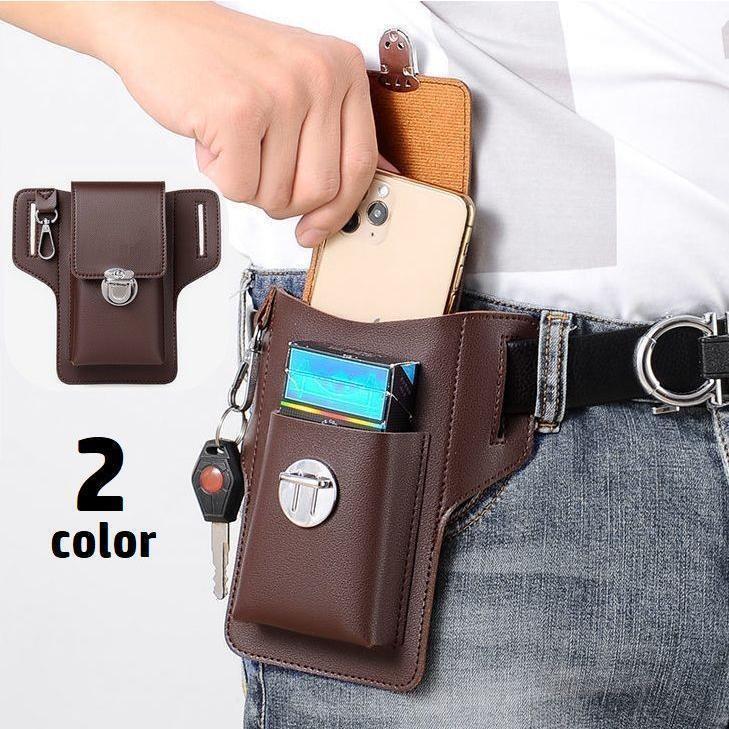ベルトポーチ スマホポーチ メンズ レディース 男女兼用 ヒップバッグ ウエストポーチ レザー調 ナスカン付き ベルト通し キーホルダー スマホ入れ