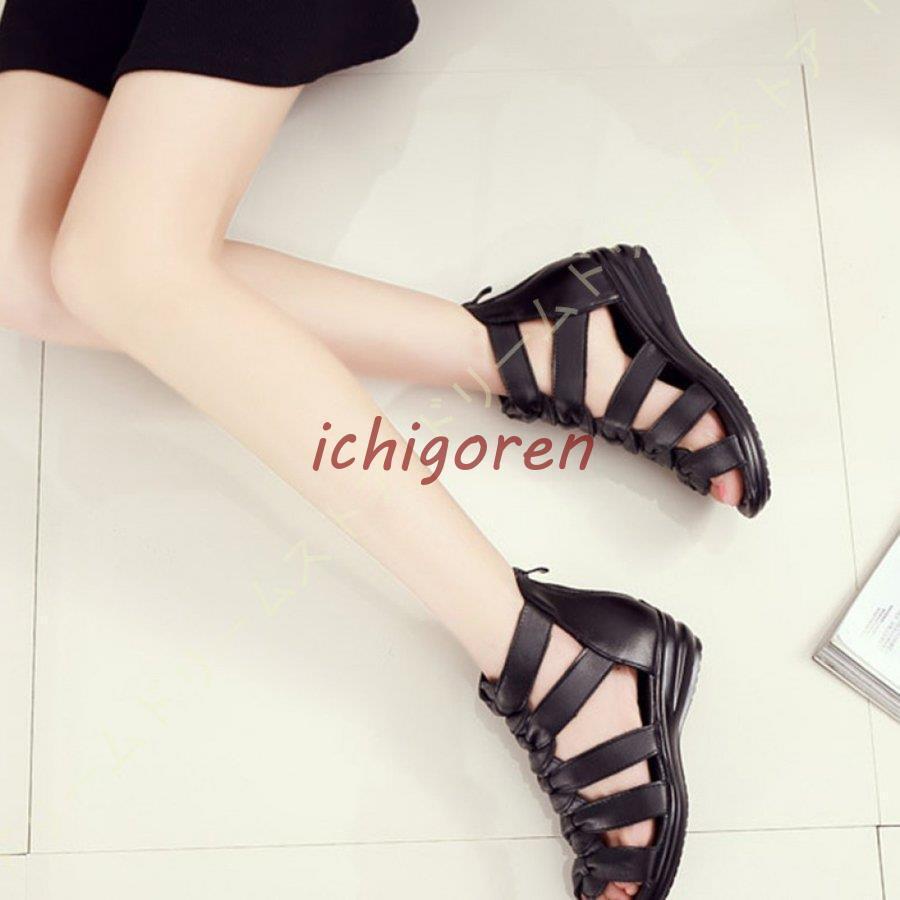 サンダル グラディエーター ウェッジソール レディース 本革 大きいサイズ 歩きやすい サマーブーツ サンダル おしゃれ バックジッパー 厚底 長時間 疲れない