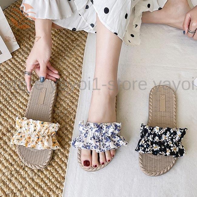 スリッパ サンダル レディース 花 サマーサンダル 可愛い フラット 夏シューズ ローヒール 美脚 おしゃれ 歩きやすい 室外 韓国