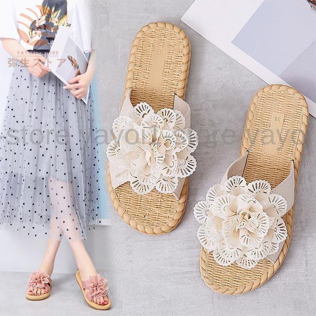 【期間限定10％OFF】サンダル レディース スリッパ ビーサン 花柄 サマーサンダル ぺったんこ 夏スリッ..