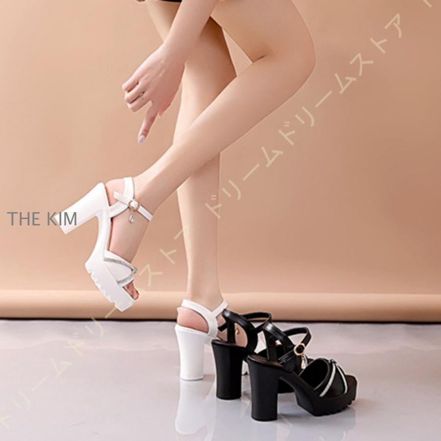 レディース ストラップサンダル ラインストーン ベルト 厚底サンダル ハイヒール サンダル 美脚 10cm 太ヒール カジュアル フォーマル オフィス 結婚式