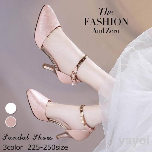 【期間限定10％OFF】サンダル レディース 春夏 履きやすい サンダル レディース ピンヒール 太ヒール 美脚 ハイヒール シューズ 通勤 結婚式 パーティー 2色