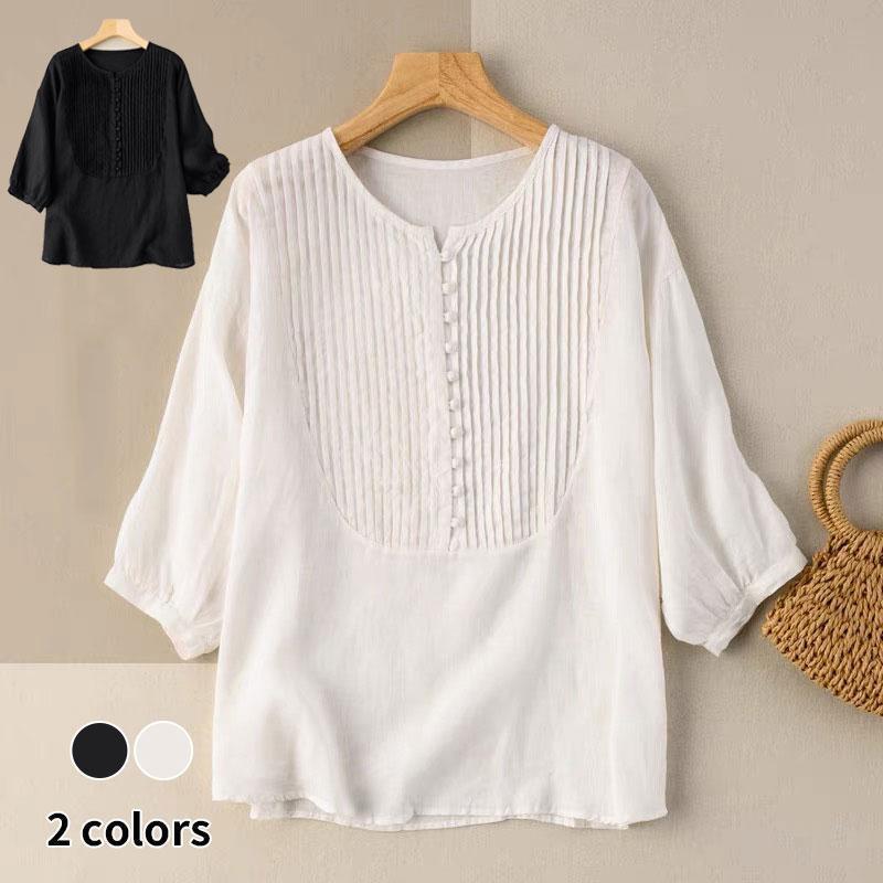 【期間限定10％OFF】シャツ ブラウス シャツ レディース 麻 長袖シャツ お洒落 リネンシャツ 長袖 トップス ゆったり 体型カバー 夏 秋 新作 薄手 ボタン付き プルオーバー