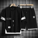 上下セット メンズ 半袖 トップス Tシャツ クルーネック セットアップ スウェット ボトムス ハーフパンツ ルームウェア 通気性 夏 夏服