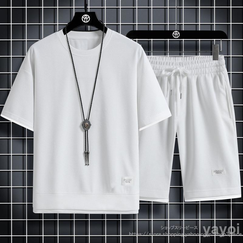 セットアップ メンズ ジャージ 上下 夏 レディース 半袖Tシャツ ハーフパンツ フェイクレイヤード スポーツウェア 無地 重ね着風 夏服 おしゃれ