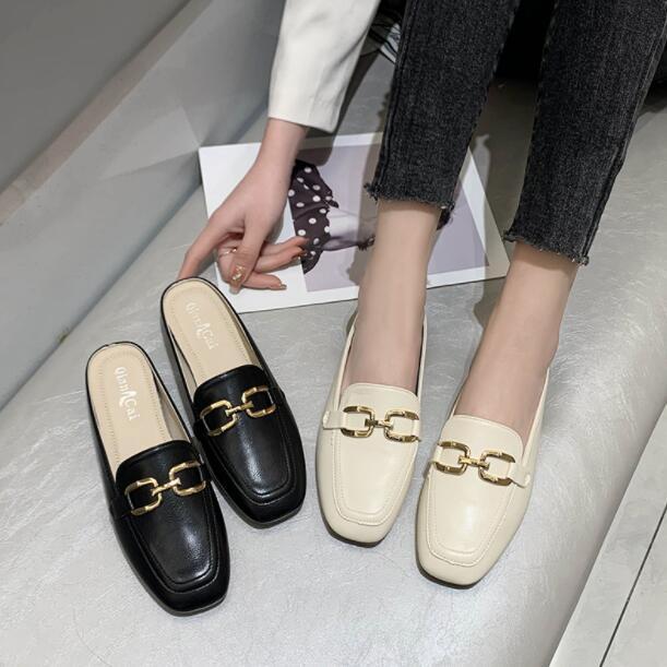 【期間限定10％OFF】パンプス レディース スクエアトゥ かかとなし ローヒール スリッパ サンダル 夏 オフィス 秋 春