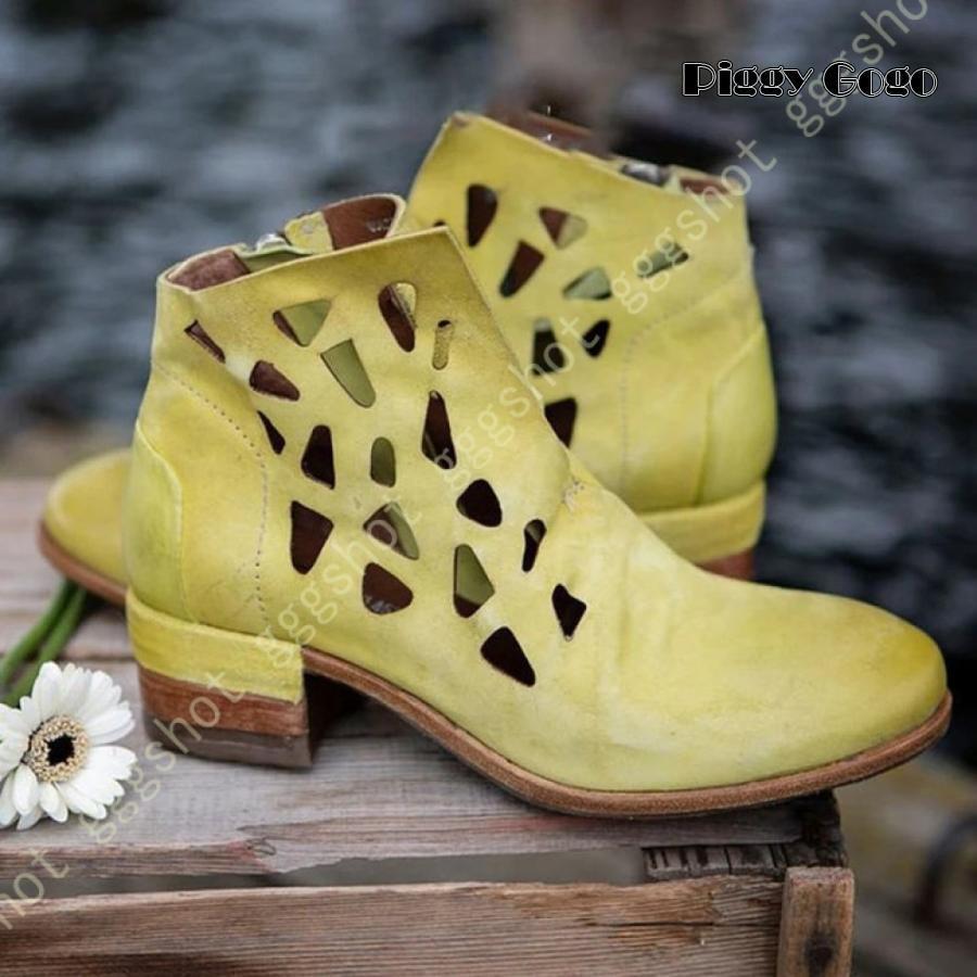 【期間限定10％OFF】アンクルブーツ ラウンドトゥ サイドジッパー チャンキーヒール レディース ショー..