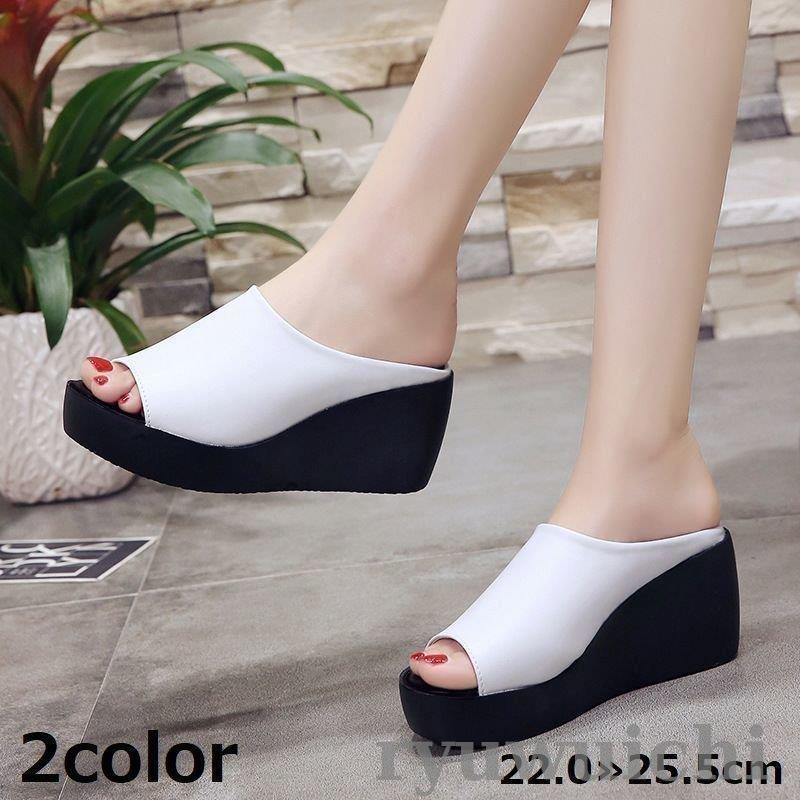 サボサンダル ミュール スリッパ レディース オープントゥ 厚底 ハイヒール ウェッジソール 夏 美脚 歩きやすい 履きやすい 軽量 軽い 滑り止め