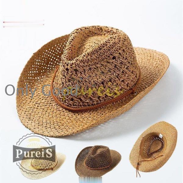 テンガロンハット メンズ カウボーイハット 手作り ストローハット 折りたたみ 麦わら帽子 UV対策 つば..