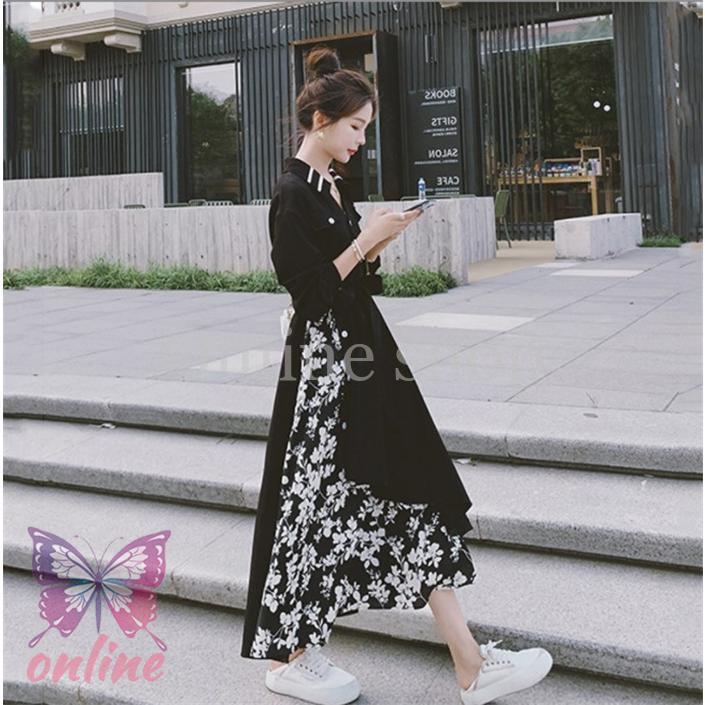 シャツワンピース レディース 40代 ロングワンピース 春 長袖 切り替え きれいめ ミモレ丈 フレア オシャレ 通勤 お出かけ 体型カバー 大人 30代 50代