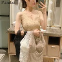 総レースタンクトップ キャミソール Vネック カップ入り 肌着 美胸 ブラカバー ブラトップ シースルー