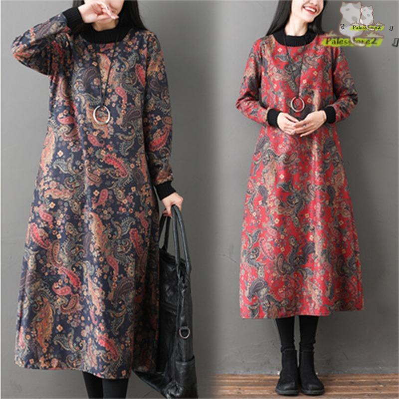 【期間限定10％OFF】ワンピース レディース カジュアル 秋 冬 ロングワンピース ロングワンピ ペイズリ..