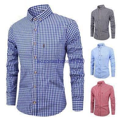 メンズシャツ ブラウス 長袖 ギンガムチェック チェック柄 ビジネス 通勤 トップス スリム カジュアル シンプル 秋新作のサムネイル