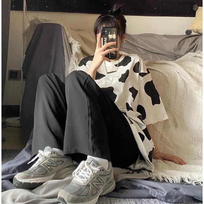 Tシャツ 半袖 レディース 牛柄Tシャツ カットソー トップス 牛柄 ゆったり 体型カバー カジュアル ホワイト 可愛い ダルメシアン 春夏