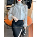 ブラウス 花柄 ブラウス レディース シアー トップス 春 秋 ハイネック 長袖 総柄 スタンドカラー バンドカラー 大きいサイズ 3L パフスリーブ