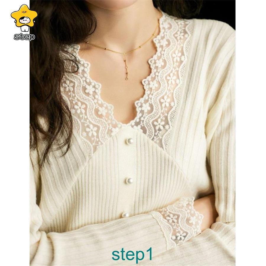 ブラウス レディース 春 秋 40代 長袖 セーター トップス レース きれい vネック お洒落 可愛い ゆったり カジュアル 通勤 OL 着回し 着痩せ 上品