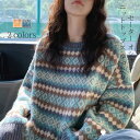 ニットセーター レディース 秋冬 40代 トップス 長袖 丸首セーター 民族風 ニットトップス ゆったり セーター 学院風 オシャレ 着痩せ 2色(4)