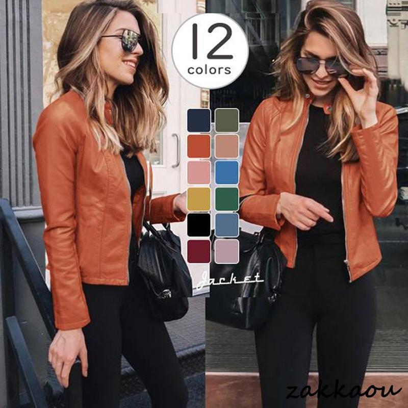 ライダースジャケット レディース 折り襟 PUレザージャケット アウター 革ジャン 1秋新作 カジュアル ブルゾン ジッパー 欧米風