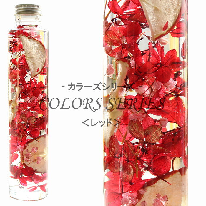 七色のハーバリウム 【レッド】 ～ COLORS SERIES ～ 紫陽花 りんご かすみ草 内祝い 結婚祝い プリザーブドフラワー ギフト 観葉植物 楽天 インテリア雑貨 植物標本 オイル ウォーターフラワー 即納 母の日