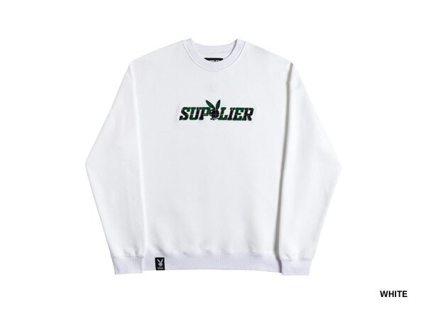 SUPPLIER サプライヤー PLAYBOY プレイボーイ スウェット トレーナー メンズ ホワイト/イエロー M-XL SUPPLIER X PLAYBOY CHECK LOGO CREW SWEAT -2.COLOR-_FAIR