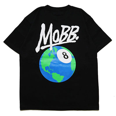 モブ MOBB 6.2oz プリント 半袖Tシャツ TEE メンズ レディース M-XXL ブラック 8BALL WORLD T-SHIRT -BLACK-