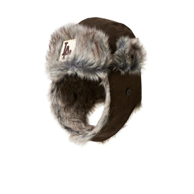 NEW ERA ニューエラ 帽子 フライトキャップ Mサイズ ブラウン/茶 パイロットキャップ ボア素材 ロゴ LOS ANGELES DODGERS ロサンゼルスドジャース MLB スポーティ TRAPPER CORDUROY LOSDOD