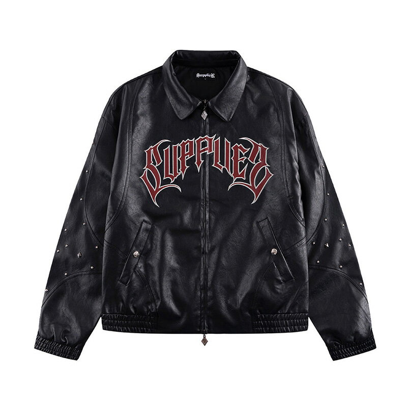 サプライヤー SUPPLIER レザージャケット アウター ブラック 男女兼用 STUDDED FAUX LEATHER JACKET -B..
