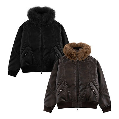 サプライヤー SUPPLIER ボンバージャケット アウター ファー ブルゾン ブラック/ブラウン FAUX FUR HOO..