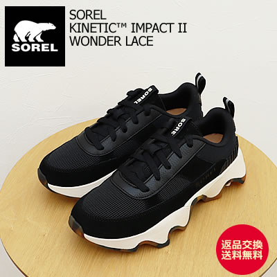 返品交換送料無料 SOREL ソレル レディース KINETIC IMPACT II WONDER LACE キネティック インパクト2 ワンダー レース Black, Chalk ブラック, チョーク 本革 レザー スニーカー 靴 シューズのサムネイル