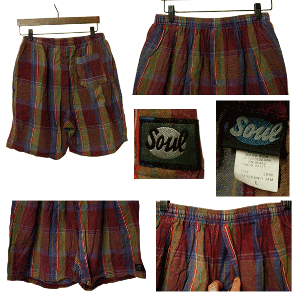 SOUL（ソール）チェック柄ショートパンツ ショーツ メンズ,レディース,アメリカ製,ハーフパンツ,デッドストック,カジュアル,サーフ,ブランド,アメカジ,希少,レア