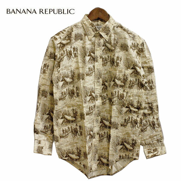 BANANA REPUBLIC （バナナリパブリック） コットンシャツ メンズ  長袖シャツ 総柄シャツ 個性的 きれいめ カジュアル ベージュ 