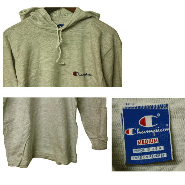 champion（チャンピオン）フード付きロングスリーブTシャツ パーカー メンズ,フードパーカー,アメリカ製,USA,長袖,アッシュ,グレー,無地,カジュアル,アメカジ,スポーツ,デッドストック,希少,レア,未使用