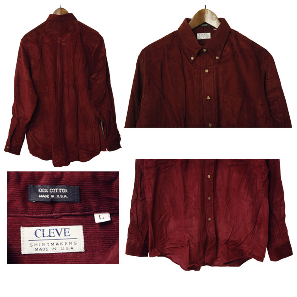 CLEVE（クリーブ）ボタンダウンコーデュロイシャツ メンズ,コール天,デッドストック,アメリカ製,USA,カジュアル,未使用,アメカジ,希少,レア