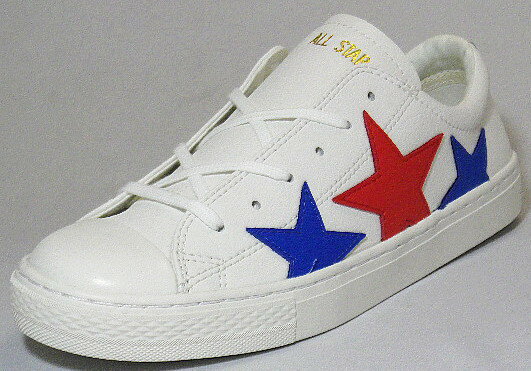 CONVERSE オールスター　クップ　トリオスター　OX　ホワイト/トリコ 婦人靴 ALL STAR COUPE TRIOSTAR OX 　 BEYOND THE STANDARD 　カップソールタイプ　スムースレザー　トリコロールカラー　外側に大きく配した星モチーフが印象的　コンバース