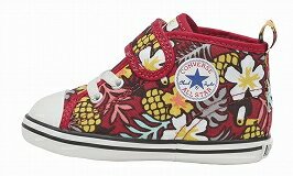 CONVERSE ベビーオールスター N トロピカ V-1 レッド ベビー靴 子供靴 BABY ALL STAR N TROPICA V-1 トロピカル柄 ファーストシューズ ベビーシューズ ミッドカット コンバースベビー ルーミーラスト リムーバルインソール