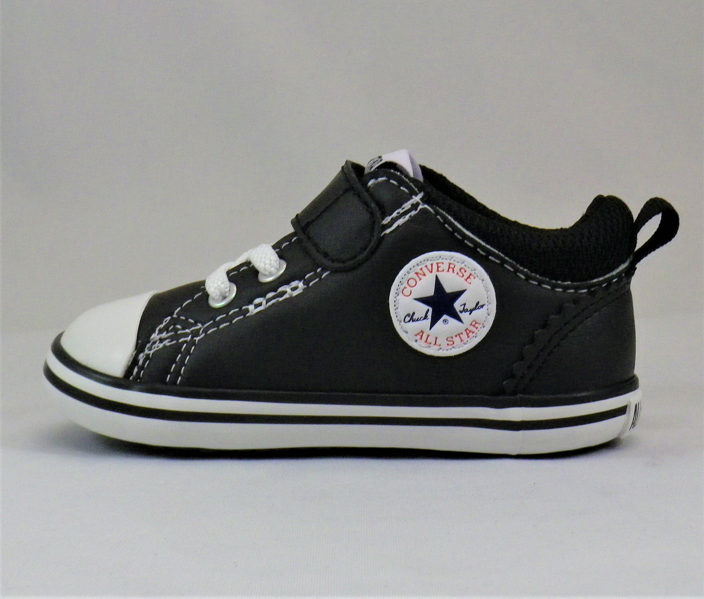 『12cm～14cm』人気のベビーシューズ CONVERSE ミニオールスターN-V-1ブラック 7SD371 37302431子供靴 脱がせやすく履かせやすいワンベルト設計 取り外せる抗菌リムーバブルインソール コンバースベビー靴 ファーストシューズ 出産祝い プレゼント 赤ちゃん converse 黒