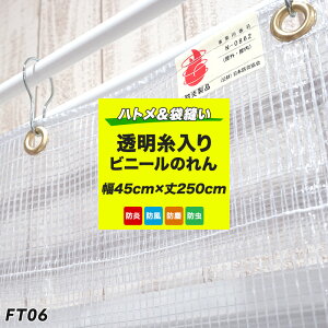 [全品ポイント10倍！25日20時～4H限定]既製サイズ ビニールのれん 糸入り透明 防炎 丈夫なPVCアキレスビニールカーテン 0.35mm厚 【FT06】お部屋の間仕切に！ 冷暖房効果UP！ 節電・防塵・防虫対策に！ 幅45cm×丈250cm [分煙対策 ビニールシート 暖簾 のれん]