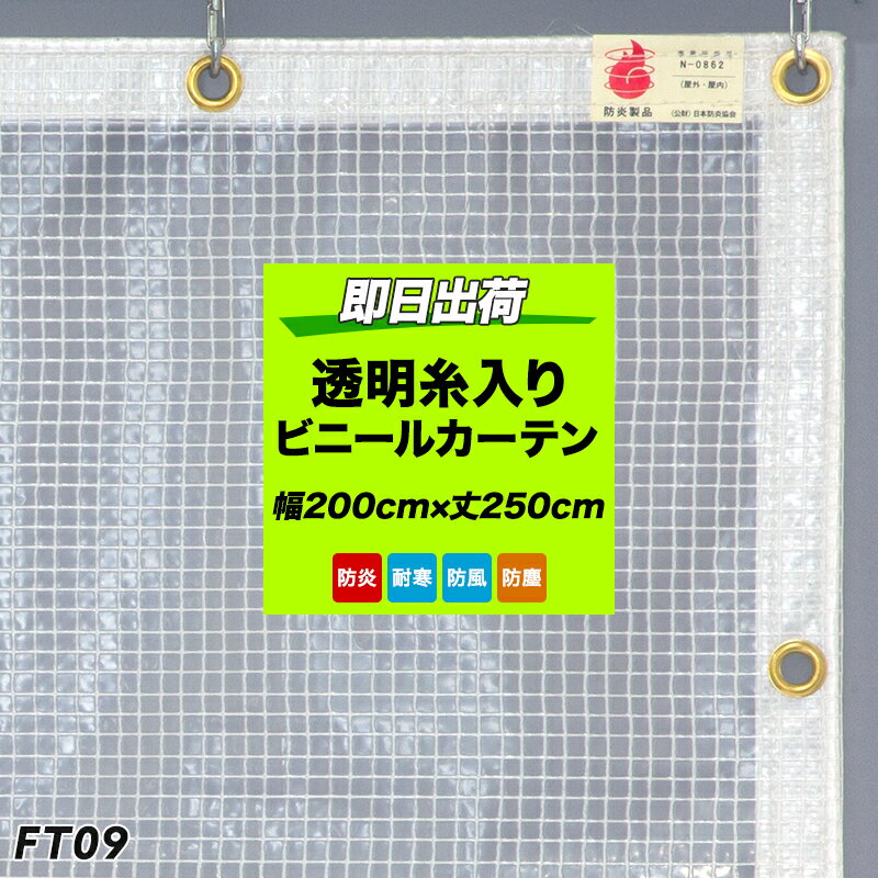 樂天商城 - ビニールカーテン 防炎 糸入り 透明 ポリプロピレン PP製 難燃性 ビニールシート FT09 幅200cm×丈250cm 0.25mm厚 既製 丈夫 倉庫 会社 事務所 店舗 ガレージ ベランダ 雨除け 間仕切 節電 防塵 防虫 日本製 分煙カーテン ビニールカーテン 喫煙所 禁煙 C-F-1