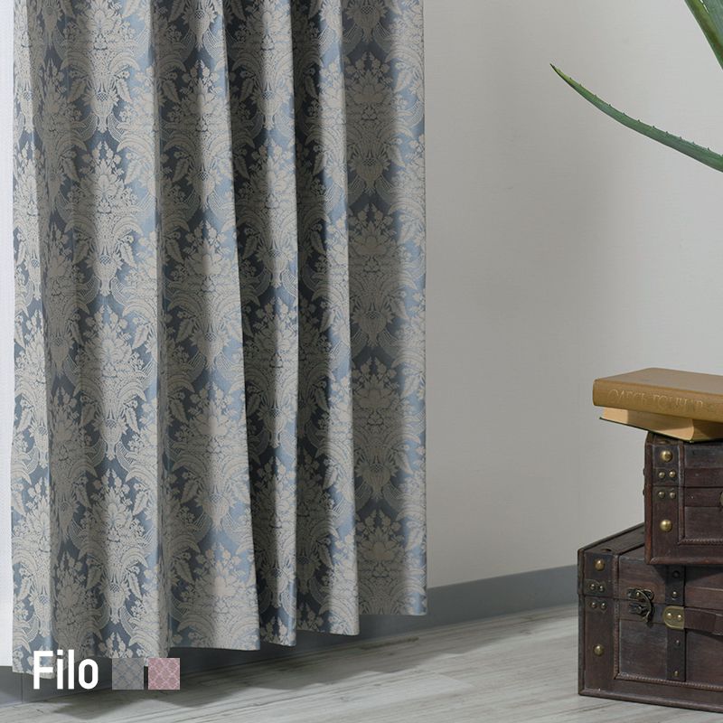 [全品ポイント10倍！5日20時〜4H限定][既製サイズ]カーテン おしゃれ インポートカーテン 輸入生地 ダマスク柄 ヨーロピアン 優雅 ピンク ブルー おしゃれ 洗える インテリア YH827 フィーロ 幅90cm×丈135cm 丈178cm 丈200cm 2枚組 OKC4
