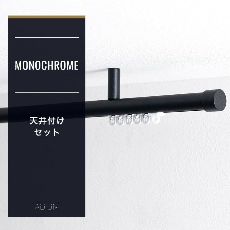 25日限定！10％OFFクーポンさらにP10倍 20時～4H限定 カーテンレール アイアンレール おしゃれ 黒 白 ブラケットスルー インランナー 天井付けセット 201～250cm アディウム ADIUM プレミアムモノクローム