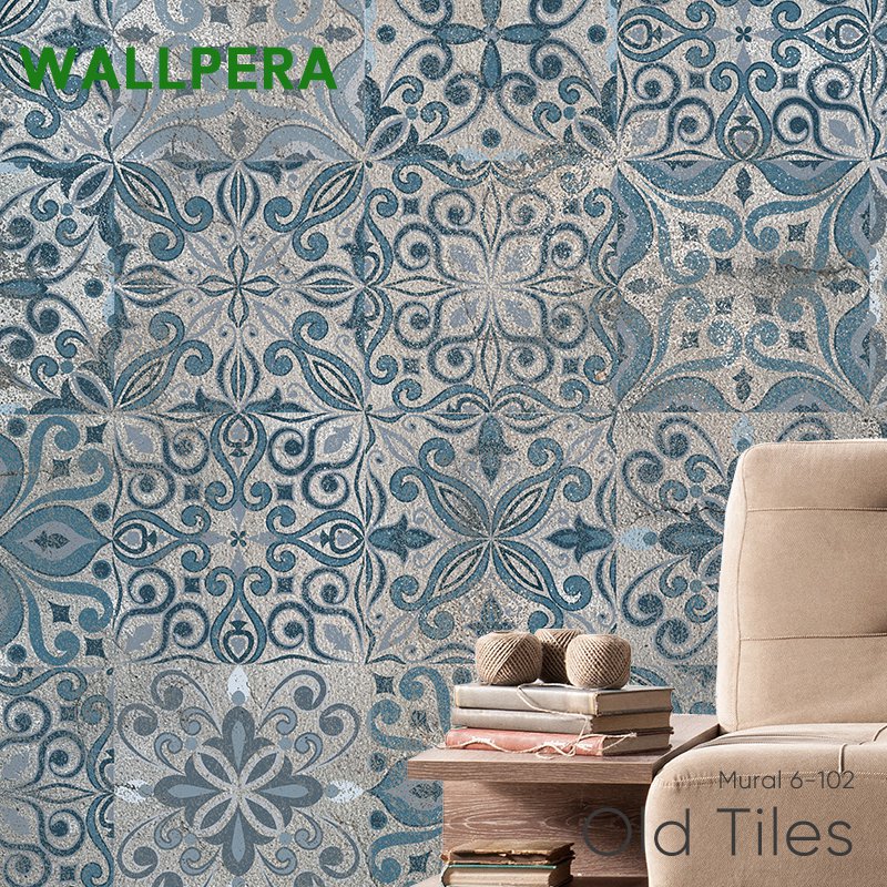 [11％OFF！5/1限定クーポン ]壁紙 クロス 輸入壁紙 海外 おしゃれ フリース WALLPERA ダマスク Mural 6-102 Old Tiles オールドタイル diy 補修 店舗 内装 リビング トイレ 玄関 リフォーム 撮影用 ウォールペーパー wallpaper CSZ