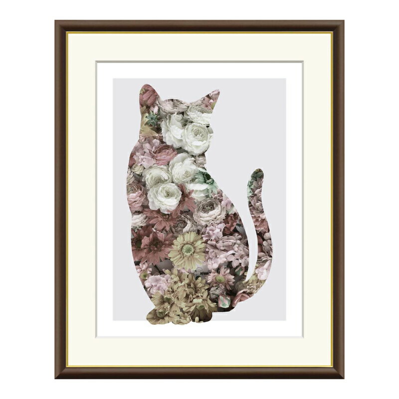 山口美咲 『Flower』 【アートセレクション インテリアアートシリーズ 】 アート 芸術 現代アート 絵画 美術 複製 額縁 額付き レプリカ F6 フレーム モノトーン グラフィックアート モダン 猫 犬 背景 送料無料