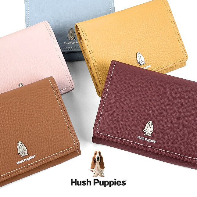 二つ折り財布 レディース ブランド hp2004 Hush Puppies ハッシュパピー チェルシーシリーズ二つ折り 小銭入れあり L字ファスナー小銭入れ コンパクト財布 牛革 本革 女性 カラフル チャ ブルー ピンク ワインレッド キャメル